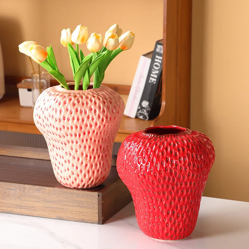 Sweet Strawberry Ceramic Vase – Charming Decorative Accent in Vibrant Colours