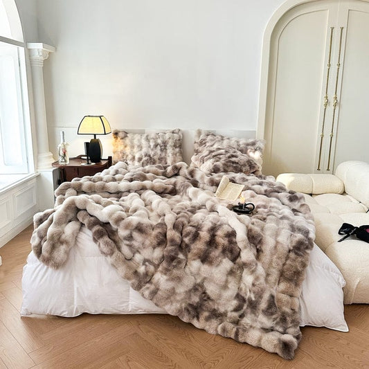 Tie Dye Rabbit Faux-Fur Blanket Throw - Luxuriously Soft Double-Sided Faux Fur Throw for Bed or Sofa