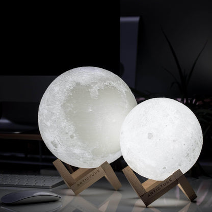 Moon Light – Rechargeable 3D Lunar Lamp with Wooden Pedestal Base and 6 Colour Settings