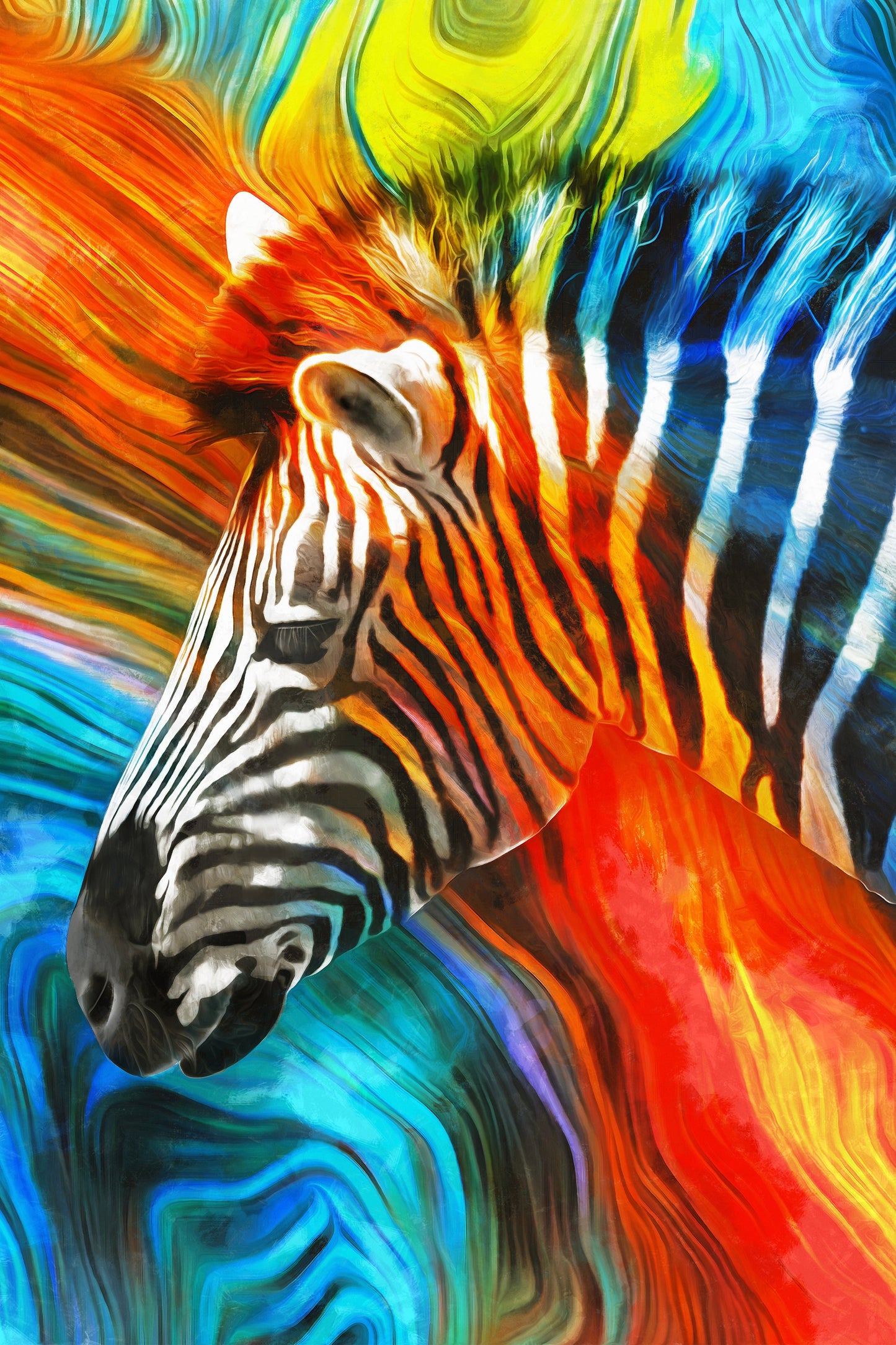 Multi-Coloured Zebra Abstract Art Stretched Canvas – Vibrant Wall Decor for Your Home