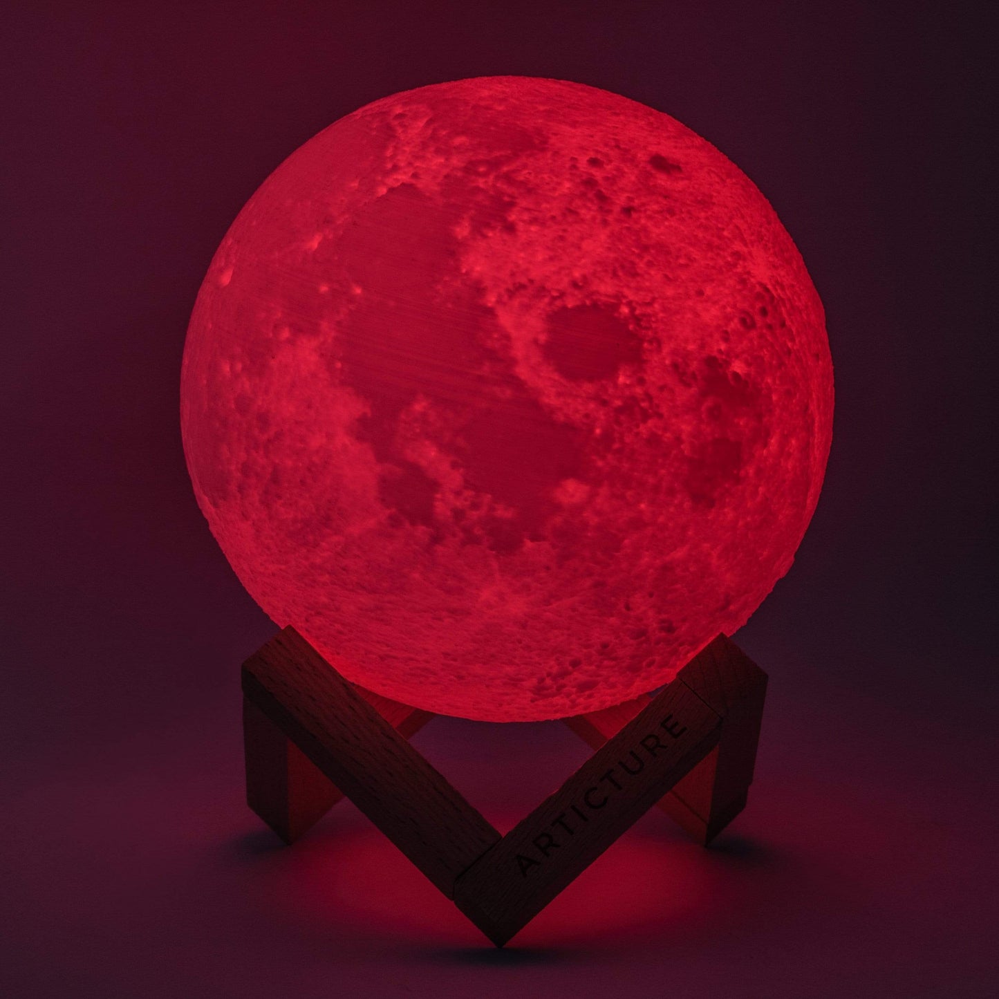 Moon Light – Rechargeable 3D Lunar Lamp with Wooden Pedestal Base and 6 Colour Settings