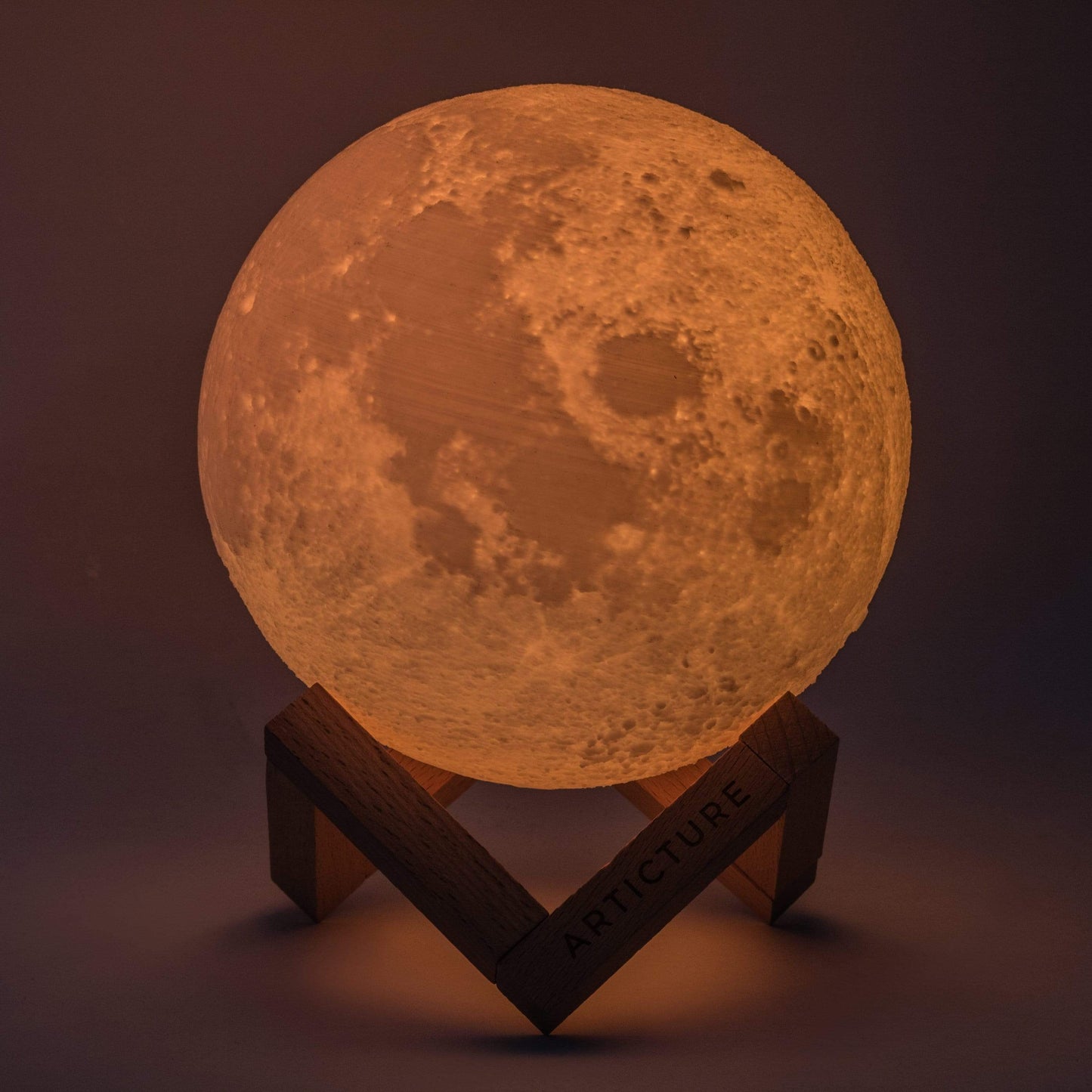 Moon Light – Rechargeable 3D Lunar Lamp with Wooden Pedestal Base and 6 Colour Settings