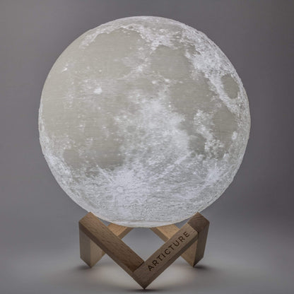 Custom Moon Light – Rechargeable 3D Lunar Lamp with Wooden Base and 6 Colour Settings