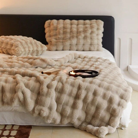 Rabbit Faux-Fur Blanket Throw - Ultra-Soft, Luxurious Double-Sided Throw for Sofa or Bed