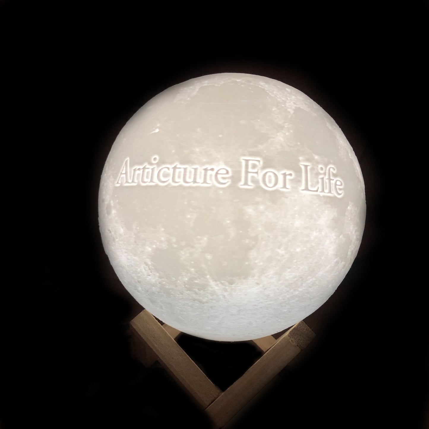 Custom Moon Light – Rechargeable 3D Lunar Lamp with Wooden Base and 6 Colour Settings