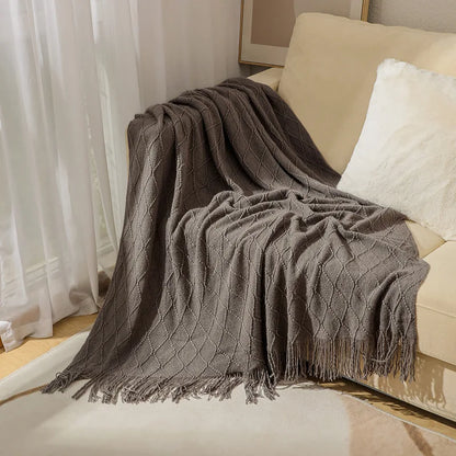 White Boho Vintage Textured Throw Blanket