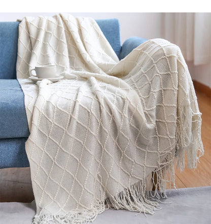 White Boho Vintage Textured Throw Blanket