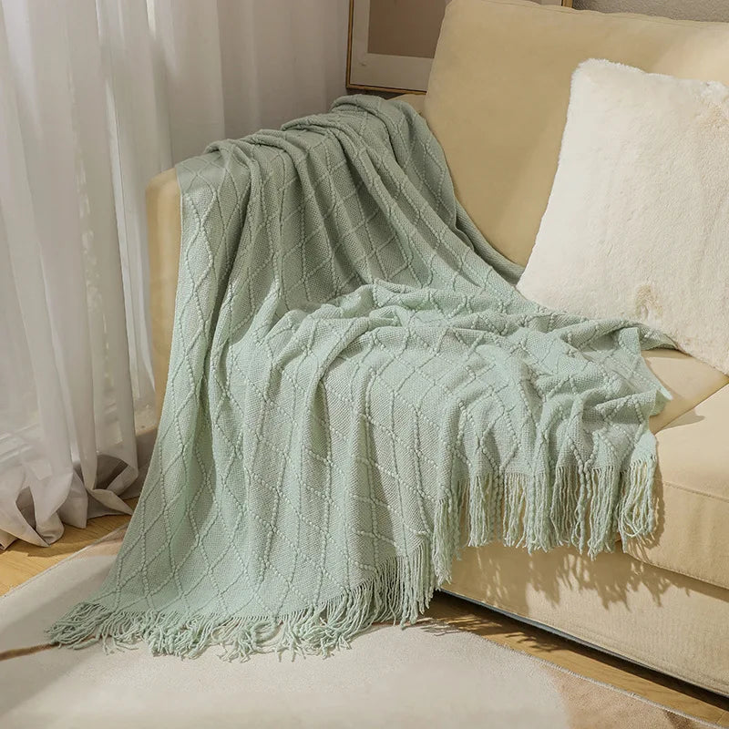 White Boho Vintage Textured Throw Blanket