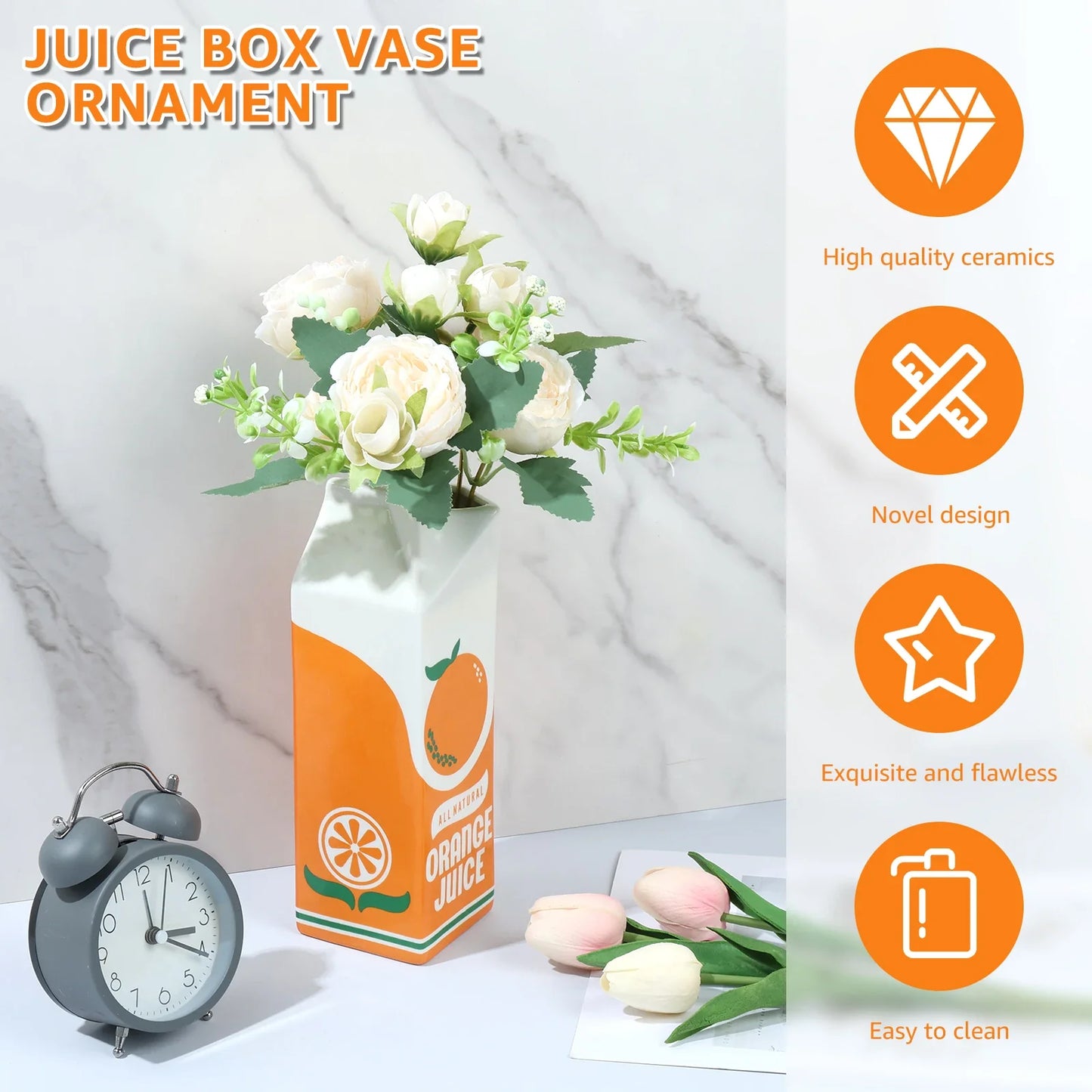 Vintage Orange Juice Box Ceramic Vase – Whimsical Decor for Playful Home Accents