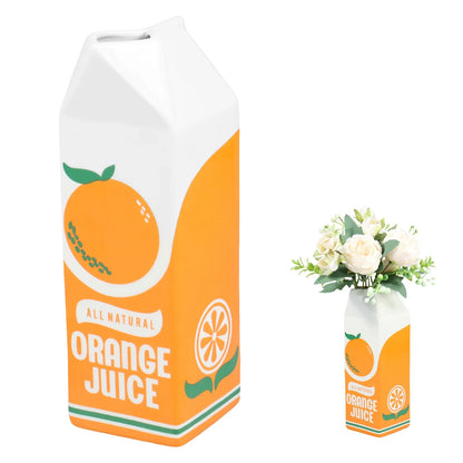 Vintage Orange Juice Box Ceramic Vase – Whimsical Decor for Playful Home Accents