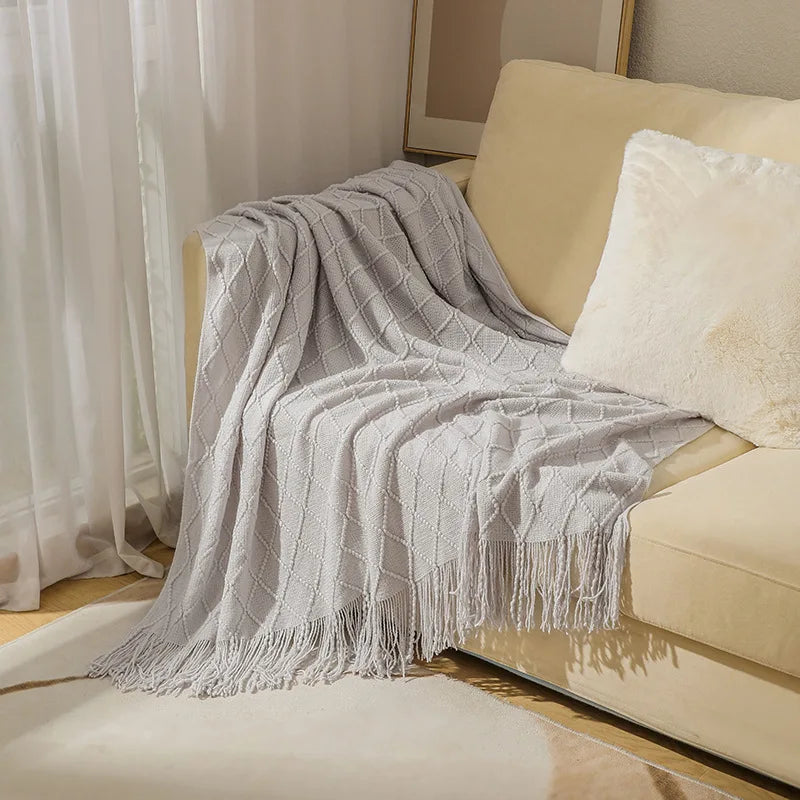 White Boho Vintage Textured Throw Blanket