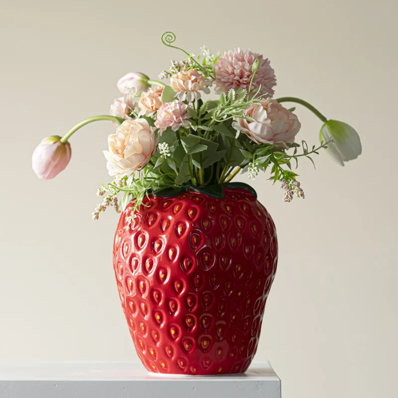 Sweet Strawberry Ceramic Vase – Charming Decorative Accent in Vibrant Colours