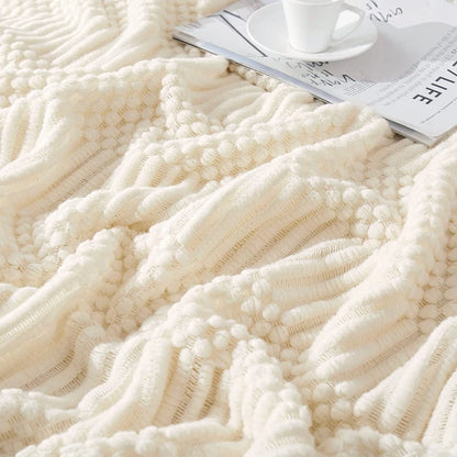 White Boho Vintage Textured Throw Blanket