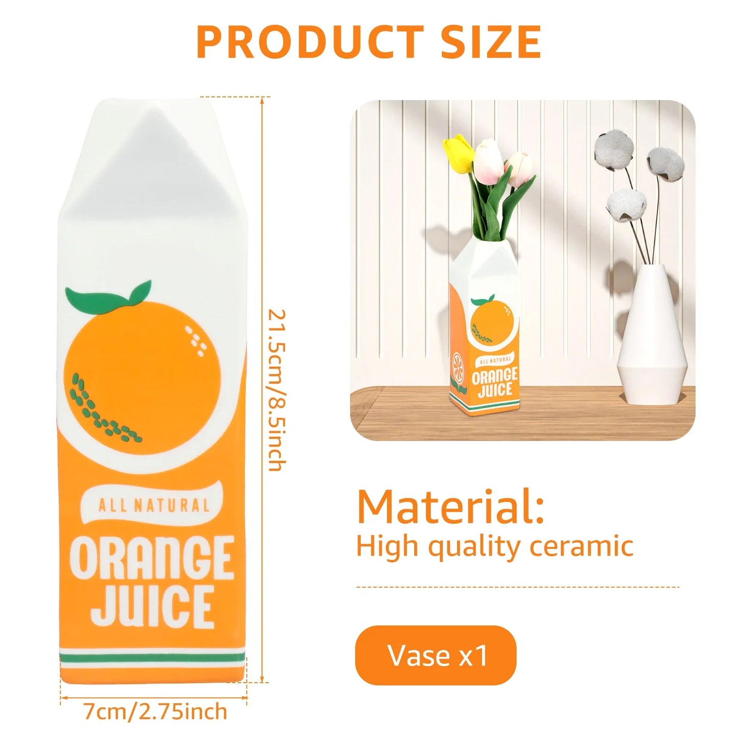 Vintage Orange Juice Box Ceramic Vase – Whimsical Decor for Playful Home Accents