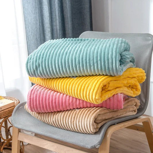 Striped Flannel Blankets - Warm Mink Throw | Sofa Cover | Throw Blankets