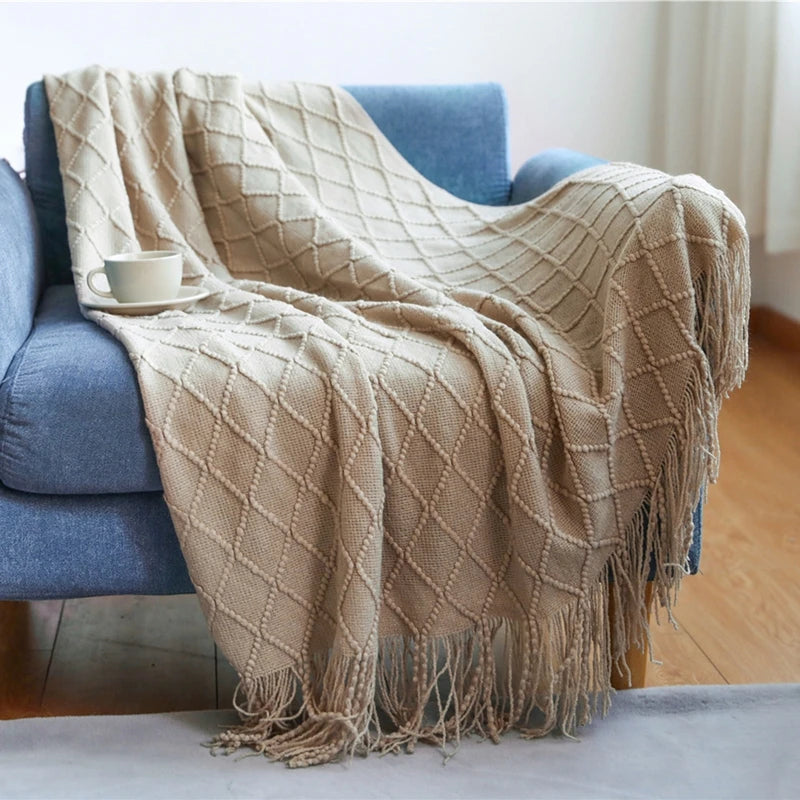 White Boho Vintage Textured Throw Blanket