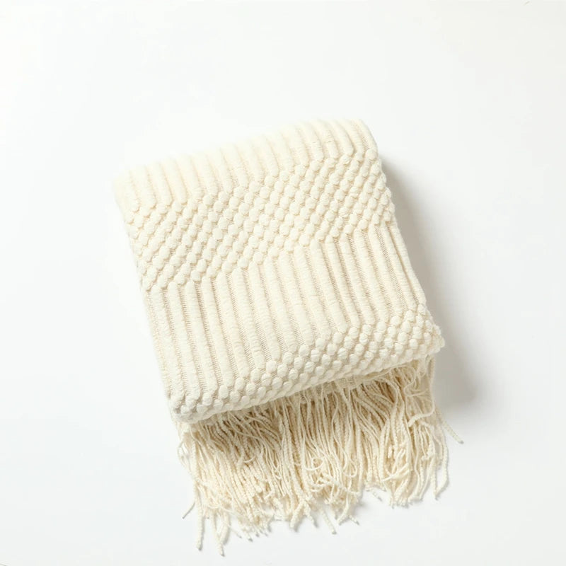 White Boho Vintage Textured Throw Blanket