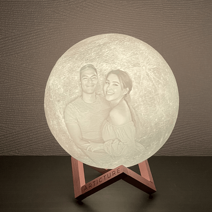 Custom Moon Light – Rechargeable 3D Lunar Lamp with Wooden Base and 6 Colour Settings