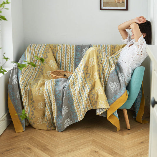 Reversible Cotton Wheat Ear Print Throw Blanket