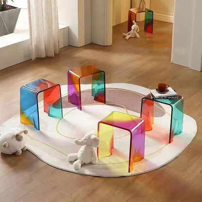 Acrylic Aurora Coloured Side Table - Versatile Bright Acrylic Stool or Side Table for Modern Home Decor