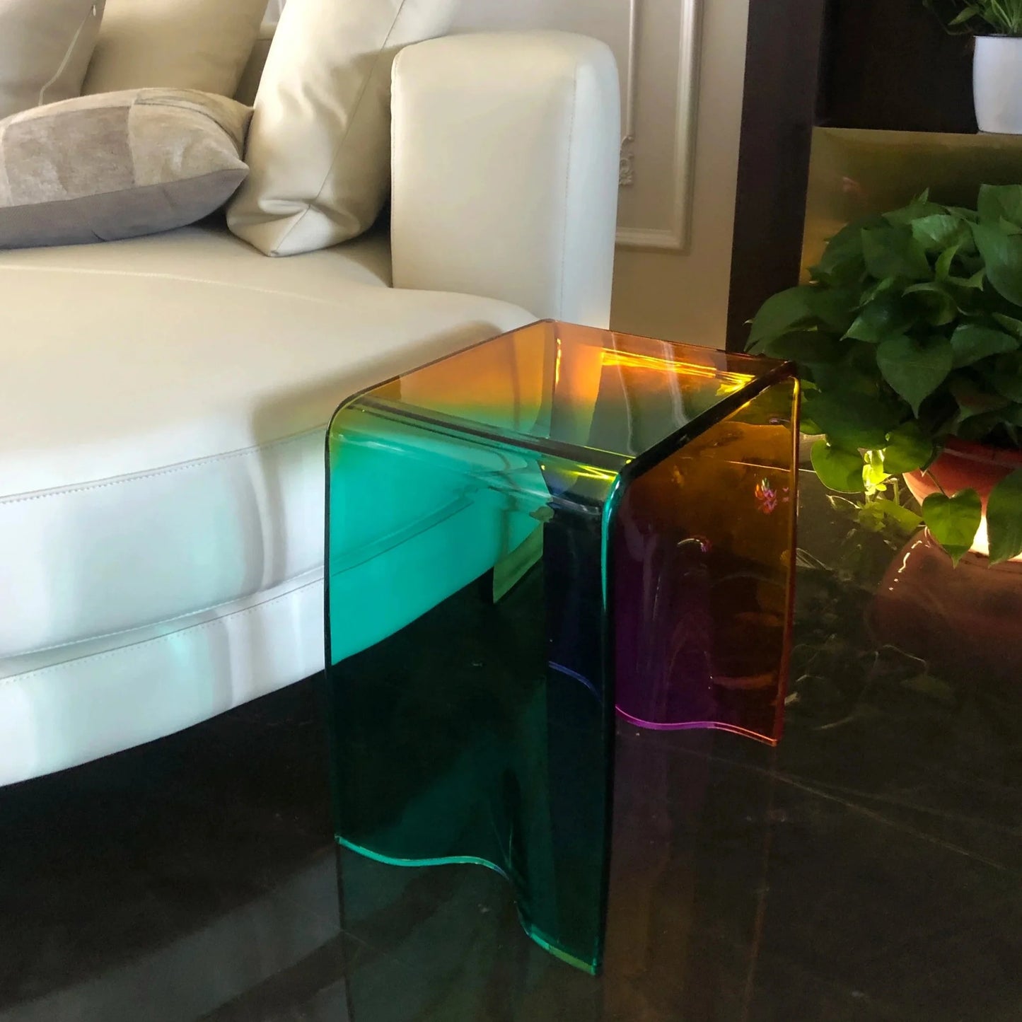 Acrylic Aurora Coloured Side Table - Versatile Bright Acrylic Stool or Side Table for Modern Home Decor