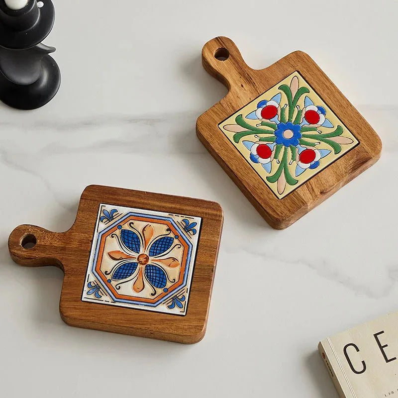 Anti-Scalding Wooden Tile Pan Coaster