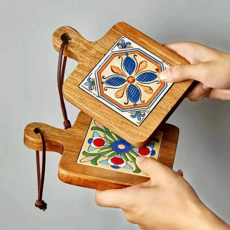 Anti-Scalding Wooden Tile Pan Coaster