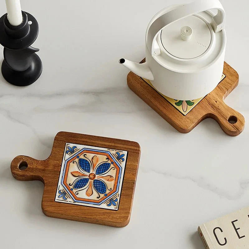 Anti-Scalding Wooden Tile Pan Coaster