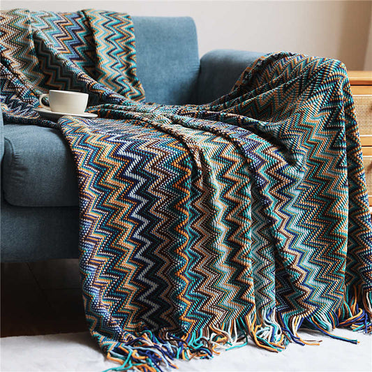 Reversible Striped Tassel Throw Blanket - Cozy & Stylish