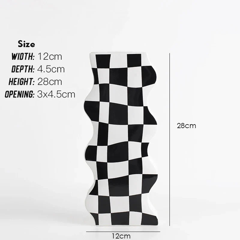 Black and White Ceramic Checkerboard Vase – Stylish Decorative Vase for Sophisticated Home Decor