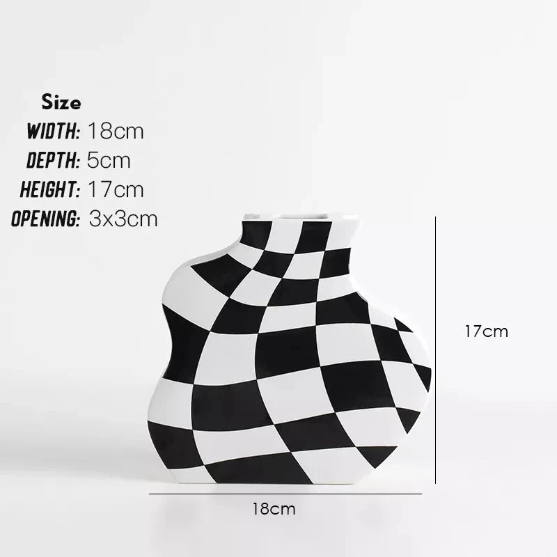 Black and White Ceramic Checkerboard Vase – Stylish Decorative Vase for Sophisticated Home Decor