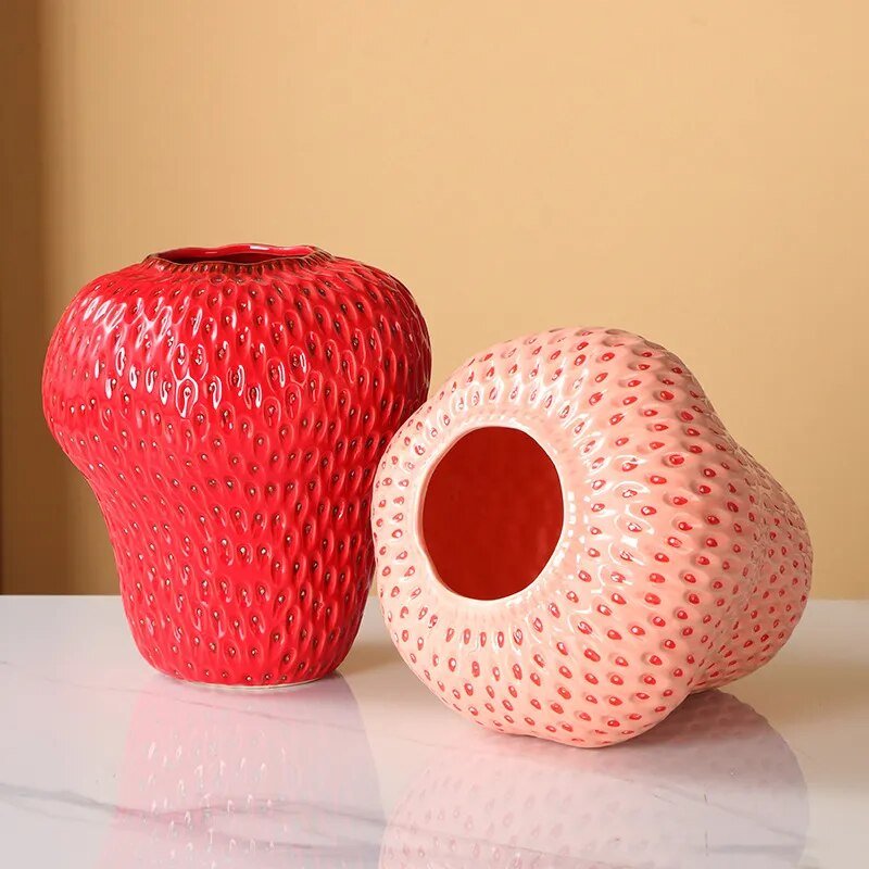 Strawberry Cartoon Ceramic Vase – Fun and Playful Decor for Kids' Rooms