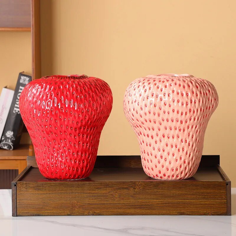 Strawberry Cartoon Ceramic Vase – Fun and Playful Decor for Kids' Rooms