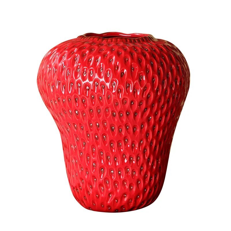 Strawberry Cartoon Ceramic Vase – Fun and Playful Decor for Kids' Rooms