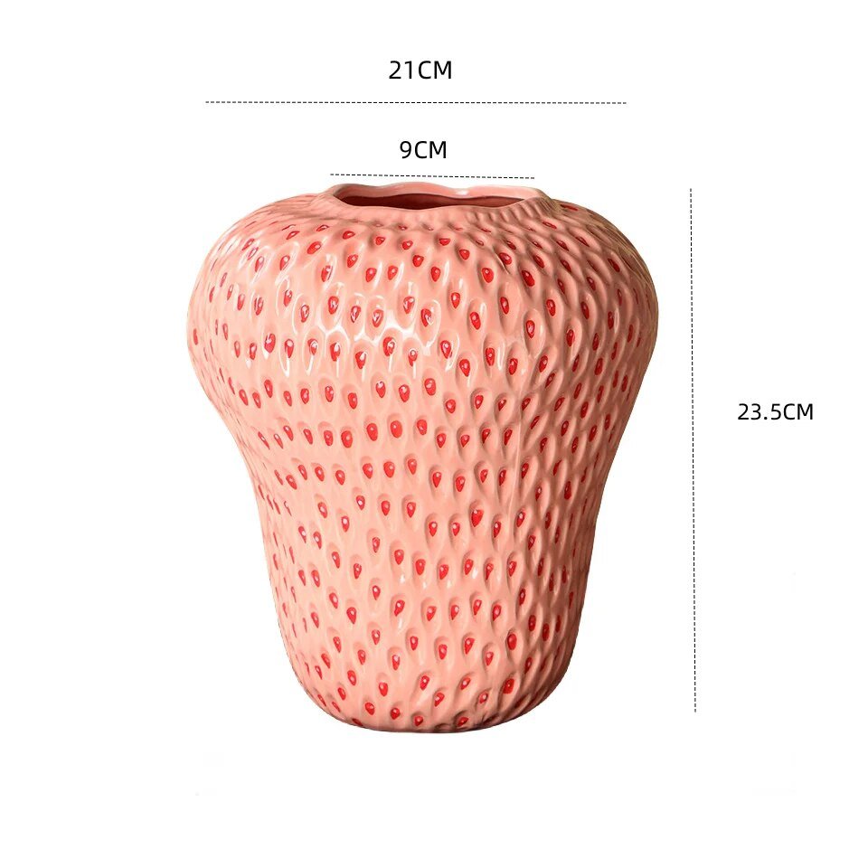 Strawberry Cartoon Ceramic Vase – Fun and Playful Decor for Kids' Rooms