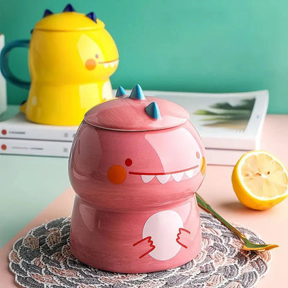 Children's Cartoon Ceramic Dinosaur Mug with Playful Lid – 300ml Fun Drinkware