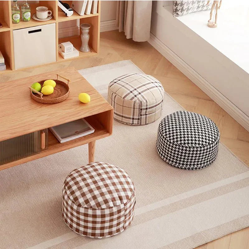 Classic Round Check Pattern Living Room Stool