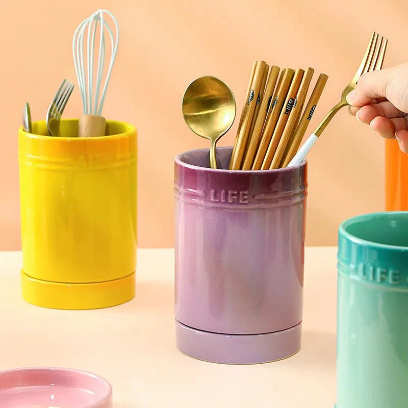 Coloured Ceramic Kitchen Utensil Organiser