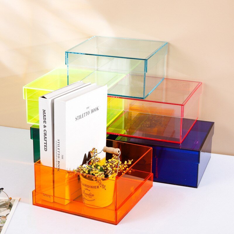 Colourful Acrylic Storage Organiser Box With Lid