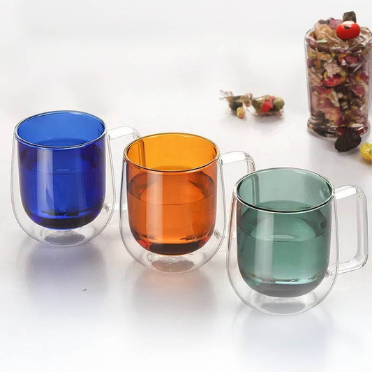 Colourful Double Walled Transparent Coffee Mug – 300ml Stylish Insulated Drinkware