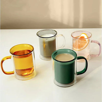 Colourful Glass Double Walled Coffee Mug – 300ml Insulated and Stylish Drinkware