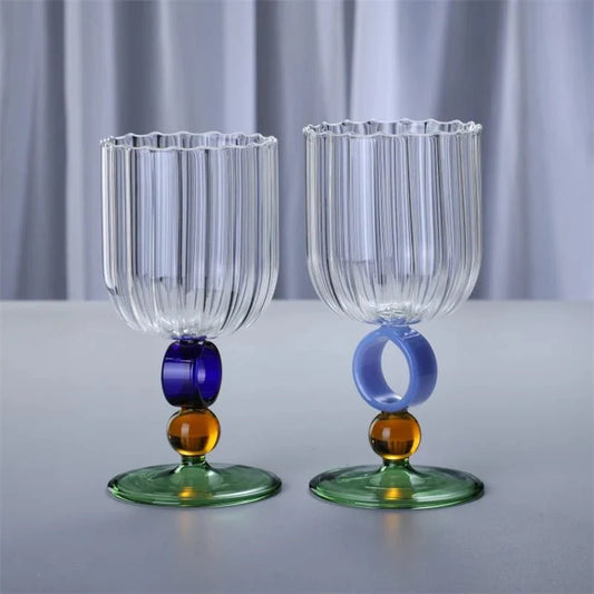 Colourful Ribbed Ring Stemmed Glass – 300ml Elegant and Vibrant Drinkware