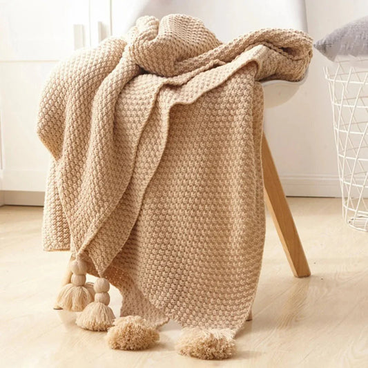 Woollen Knitted Tassel Sofa Blanket