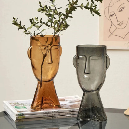 Glass Head-Shaped Decorative Vase – Unique Transparent Terrarium for Plants and Home Decor