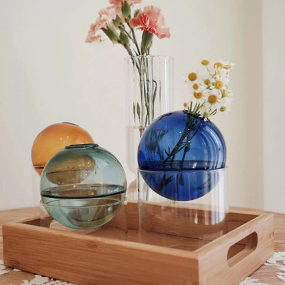 Decorative Round Modern Glass Vase – Stylish Clear Glass Vase for Hydroponic Arrangements and Flowers