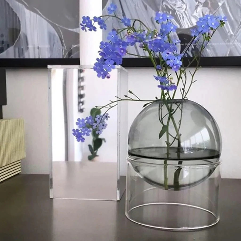 Decorative Round Modern Glass Vase – Stylish Clear Glass Vase for Hydroponic Arrangements and Flowers