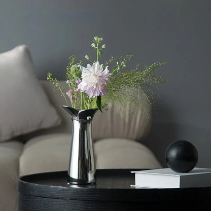 Sleek Silver Geometric Ceramic Vase – Elegant Decorative Vase for Flowers and Home Decor