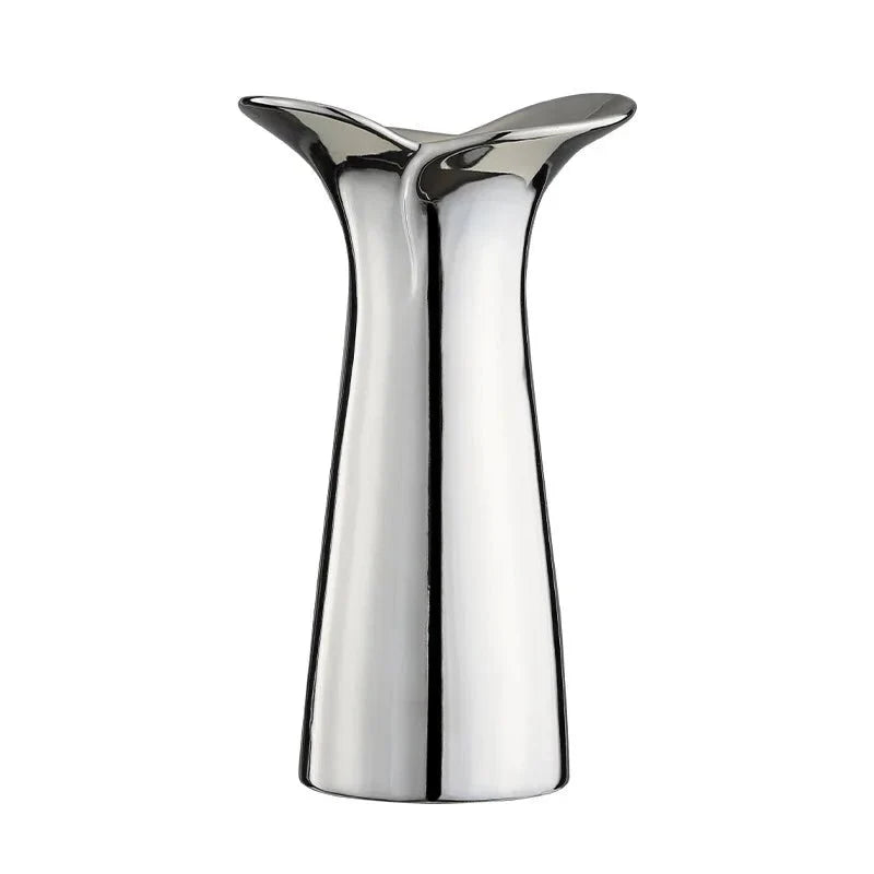 Sleek Silver Geometric Ceramic Vase – Elegant Decorative Vase for Flowers and Home Decor