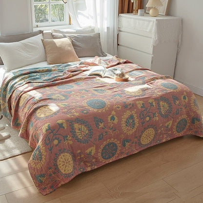 Floral Muslin Bed Cover - 100% Cotton Breathable Jacquard Bedspread for Adult and Kids' Beds