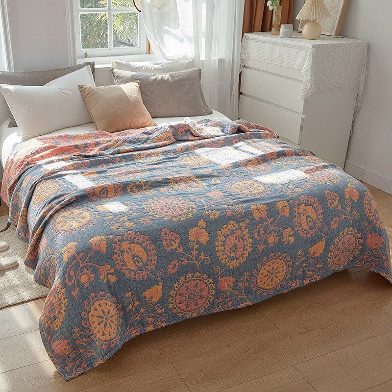 Floral Muslin Bed Cover - 100% Cotton Breathable Jacquard Bedspread for Adult and Kids' Beds